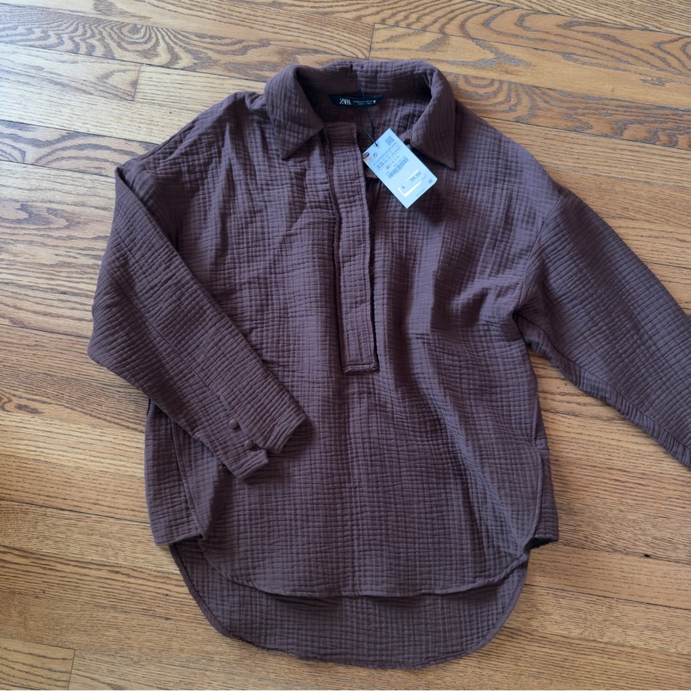 Zara Brown Oversized XS Top New NWT Long Sleeve